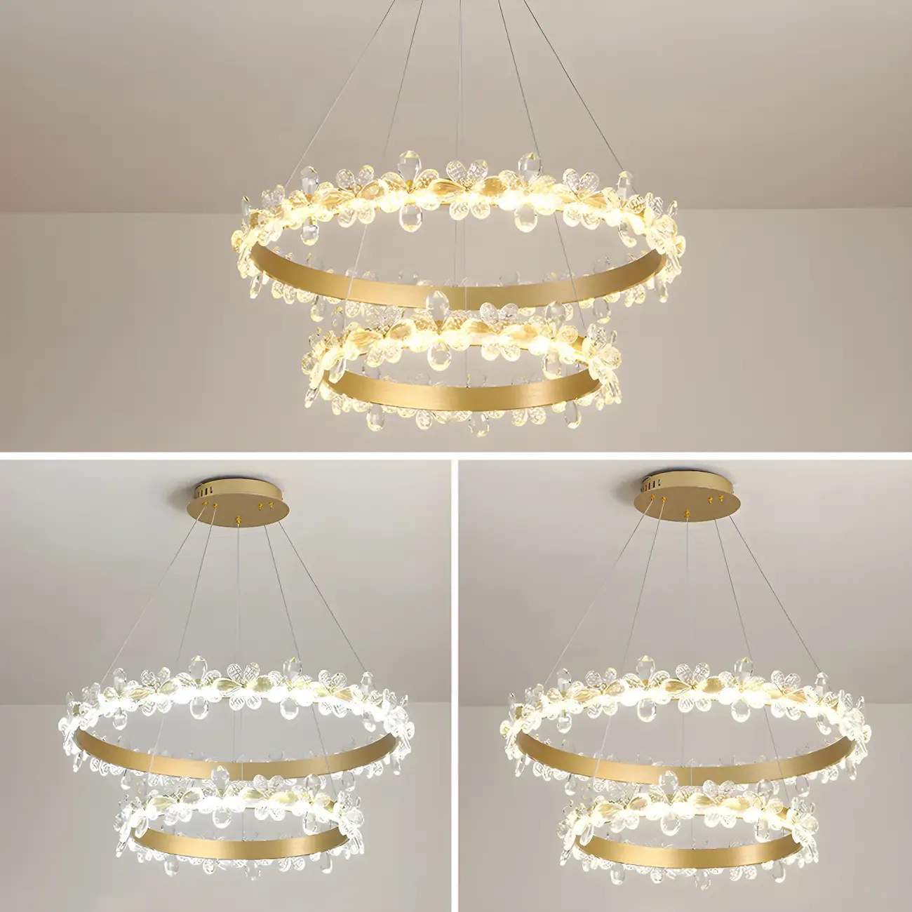 Modern Crystal Ring LED Chandelier for Dining Room Image - 17
