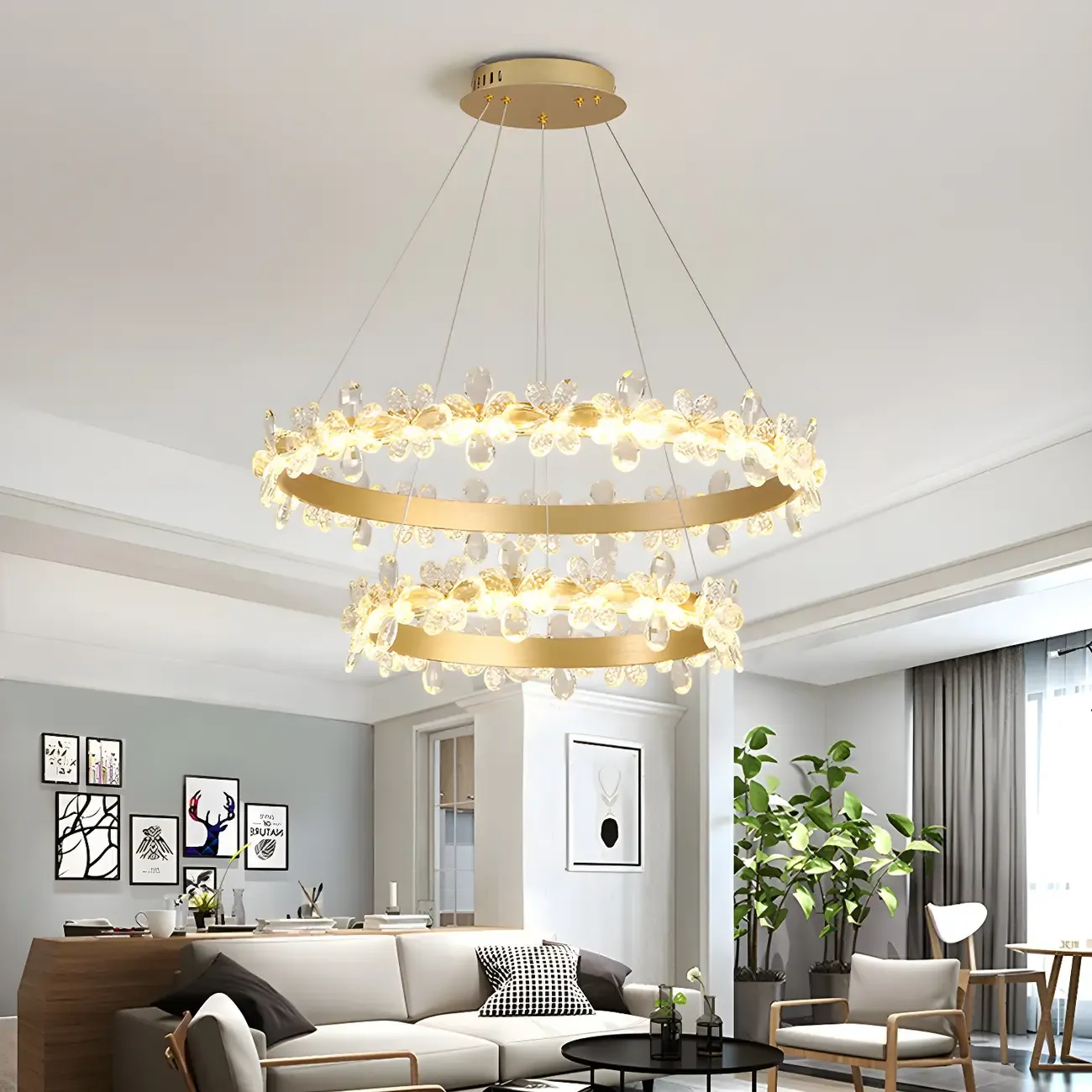 Modern Crystal Ring LED Chandelier for Dining Room Image - 2