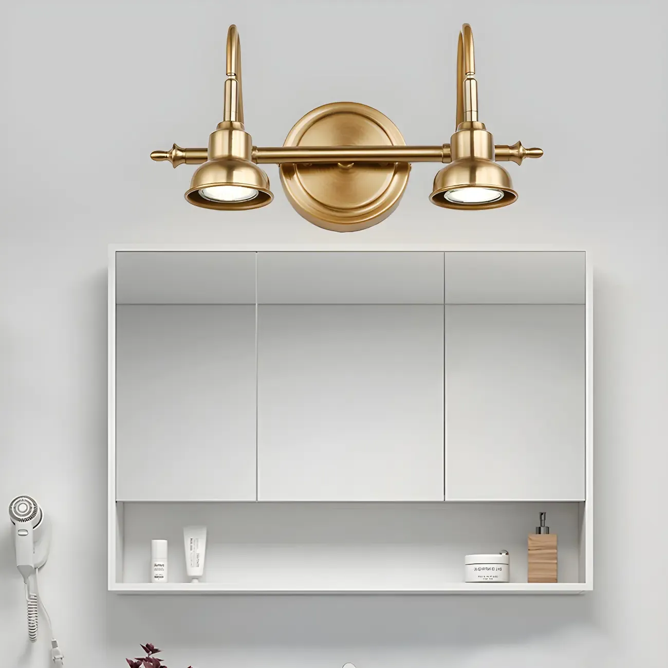 Minimalist Brass LED Vanity Light with Subdued Light for Bathroom Image - 3