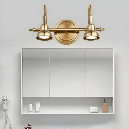 Minimalist Brass LED Vanity Light with Subdued Light for Bathroom Image - 3