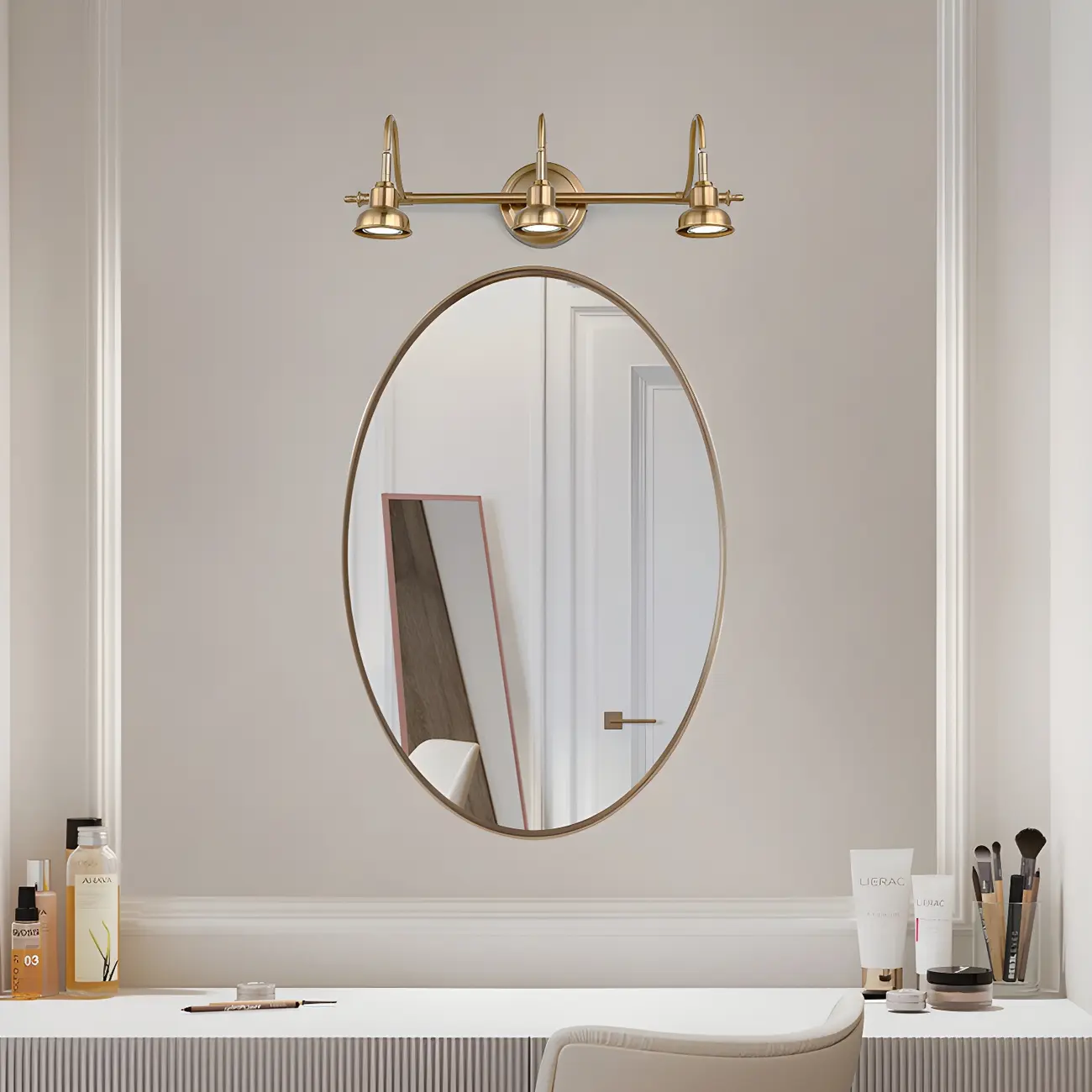 Minimalist Brass LED Vanity Light with Subdued Light for Bathroom Image - 9 | homeyfad