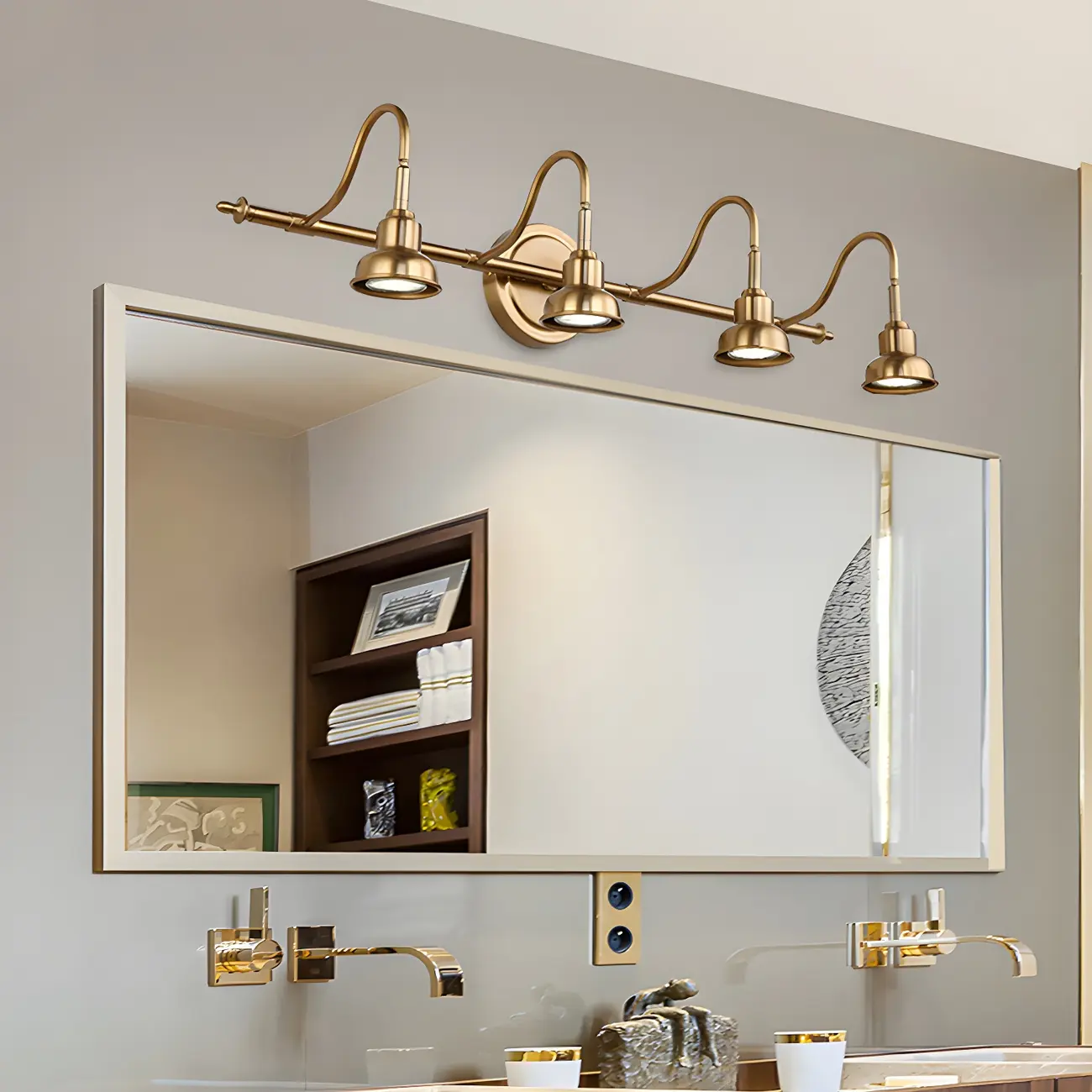 Minimalist Brass LED Vanity Light with Subdued Light for Bathroom Image - 1 | homeyfad