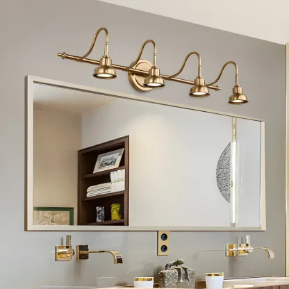 Minimalist Brass LED Vanity Light with Subdued Light for Bathroom Image - 1