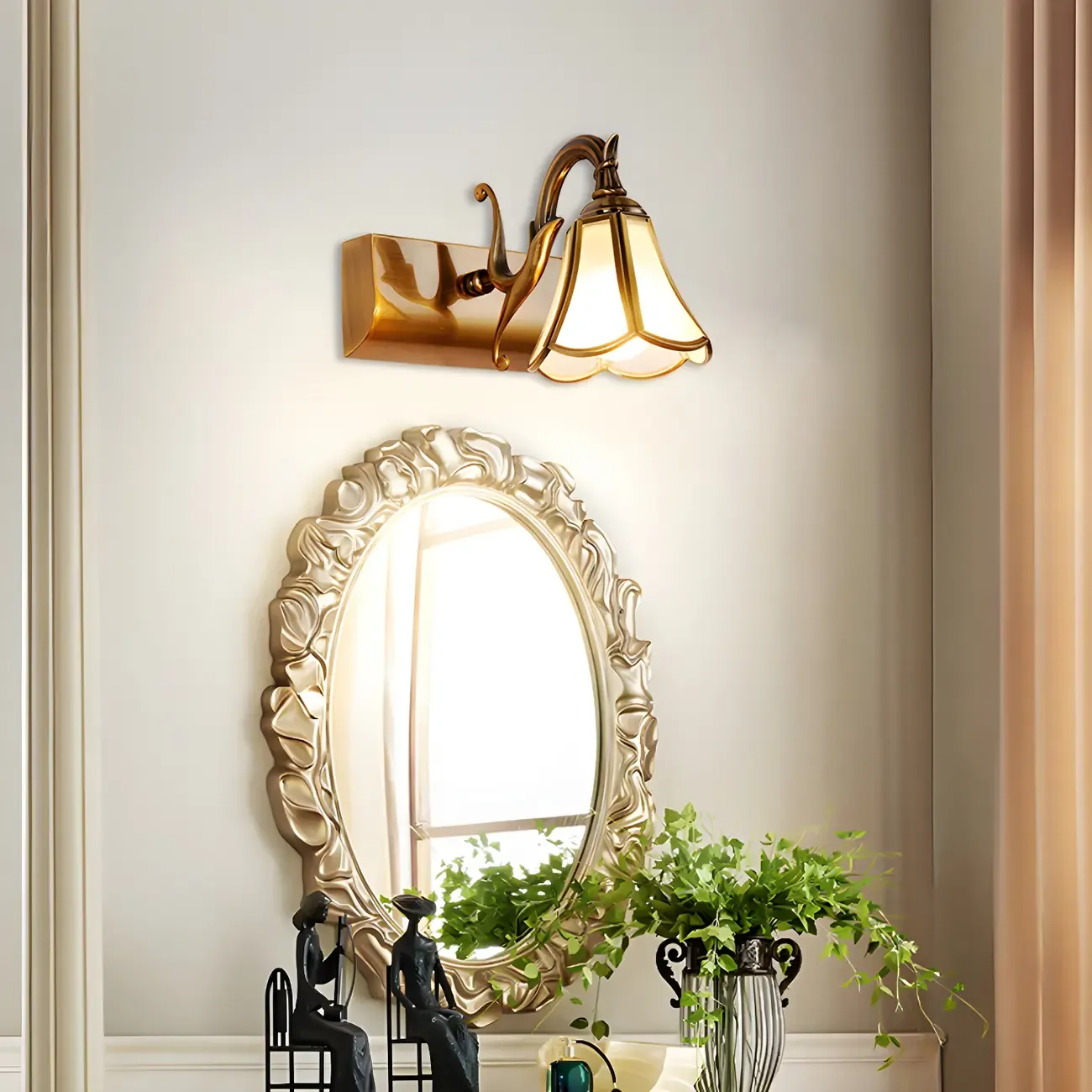 Traditional Brass Vanity Light with Bloom Shape for Bathroom Image - 6