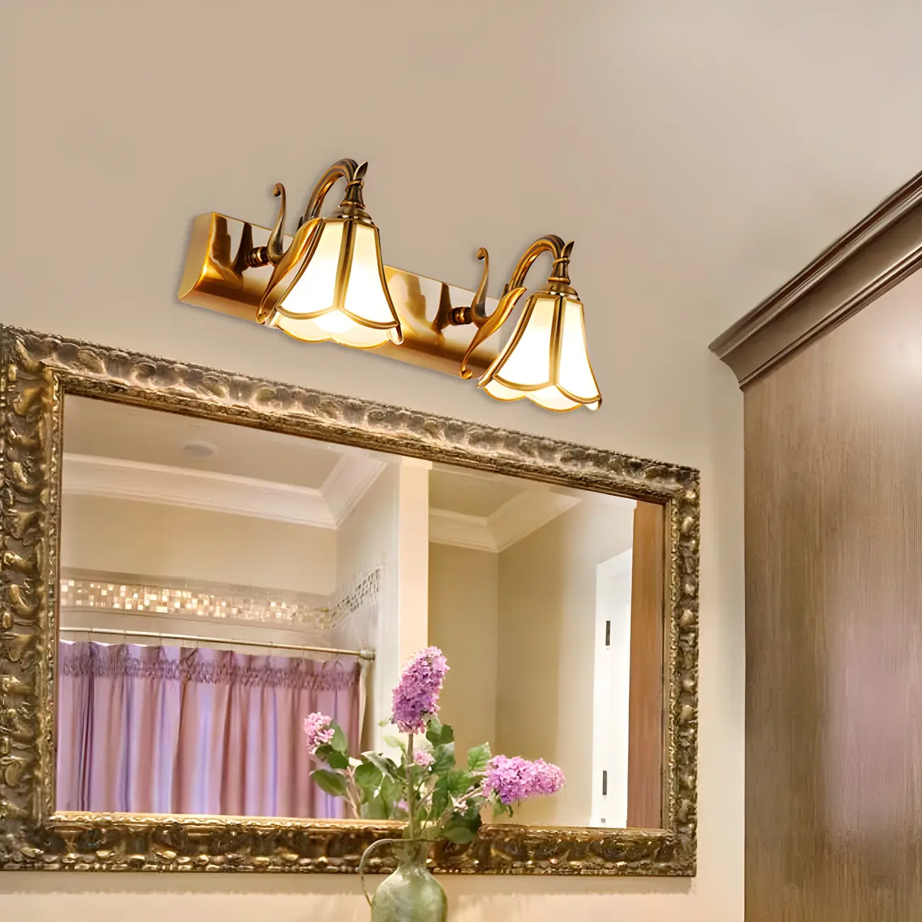 Traditional Brass Vanity Light with Bloom Shape for Bathroom Image - 9 | homeyfad