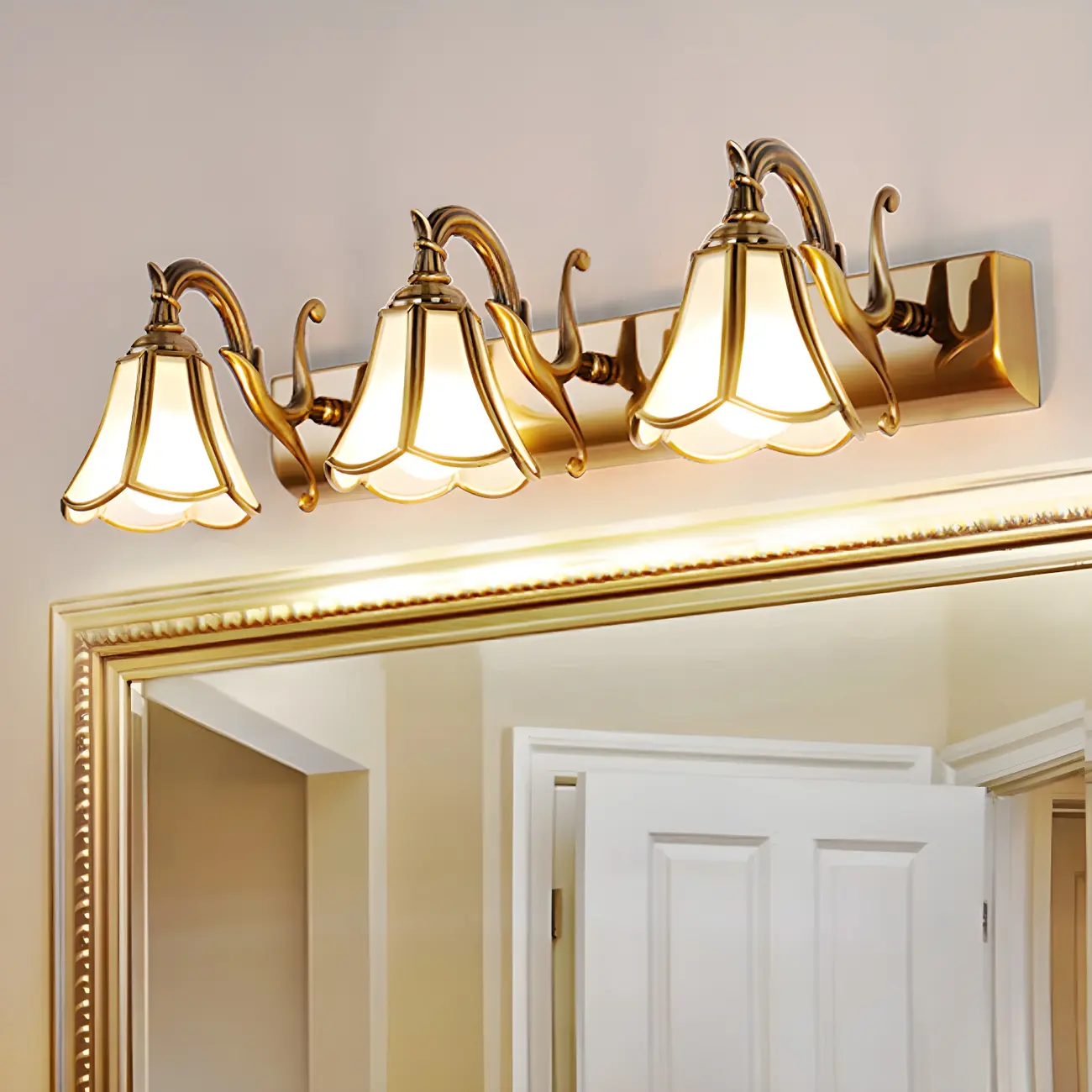 Traditional Brass Vanity Light with Bloom Shape for Bathroom Image - 13 | homeyfad