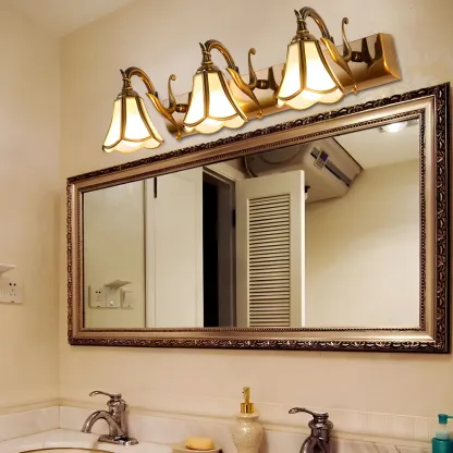 Traditional Brass Vanity Light with Bloom Shape for Bathroom Image - 2
