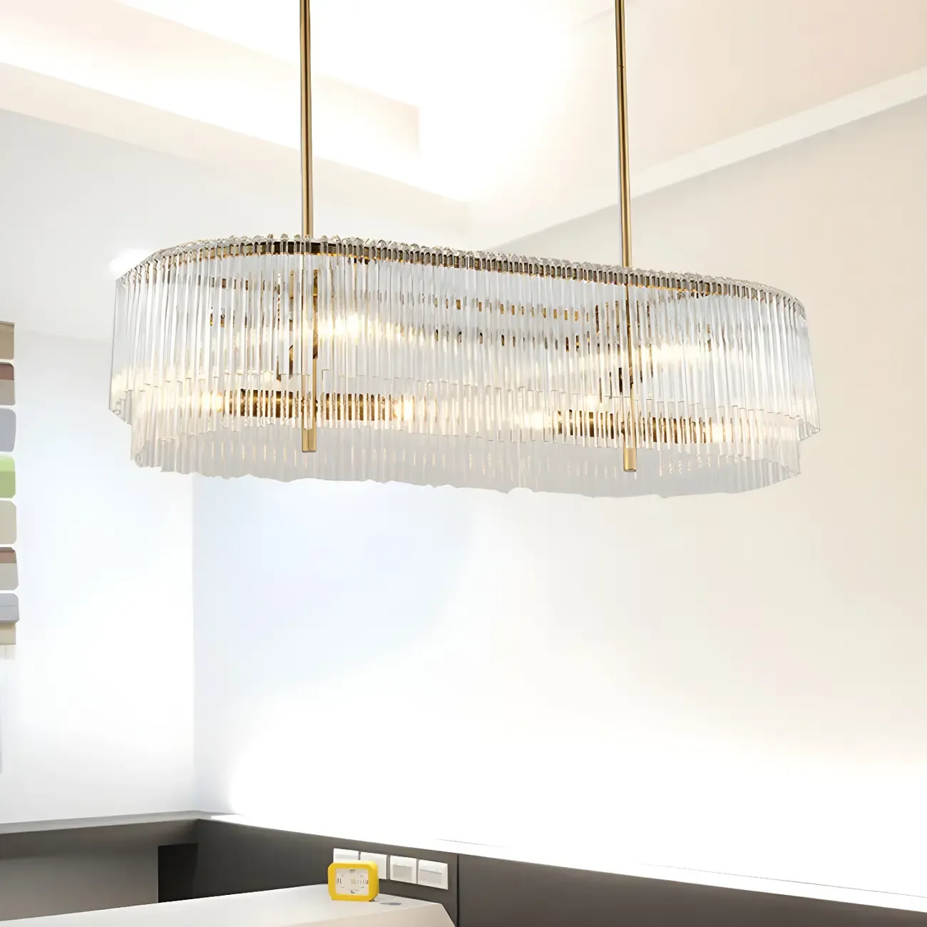 Kitchen Modern Brass Crystal Oval Island Chandelier Image - 2