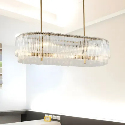 Kitchen Modern Brass Crystal Oval Island Chandelier Image - 2