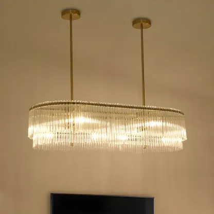 Kitchen Modern Brass Crystal Oval Island Chandelier Image - 1