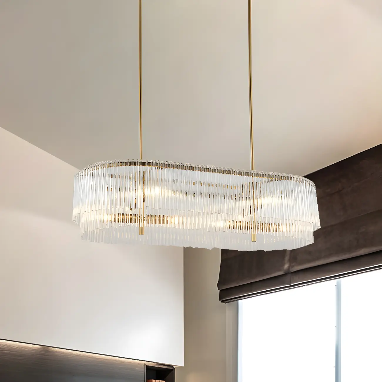 Kitchen Modern Brass Crystal Oval Island Chandelier Image - 4 | homeyfad