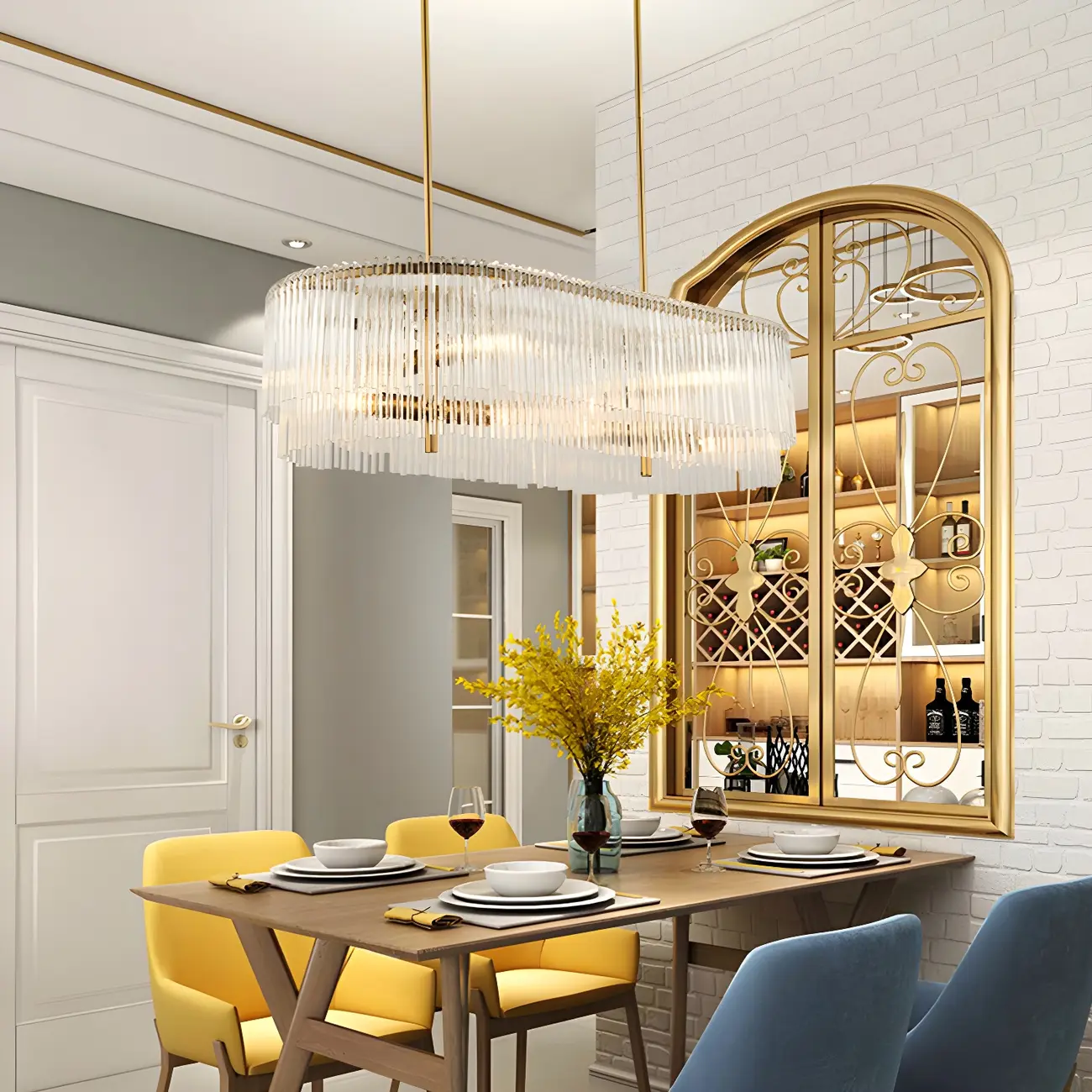 Kitchen Modern Brass Crystal Oval Island Chandelier Image - 3 | homeyfad