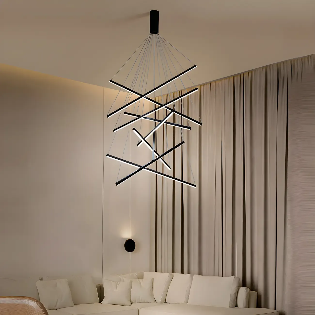 Modern Linear LED Chandelier for High Ceilings Image - 6