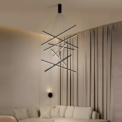 Modern Linear LED Chandelier for High Ceilings Image - 6