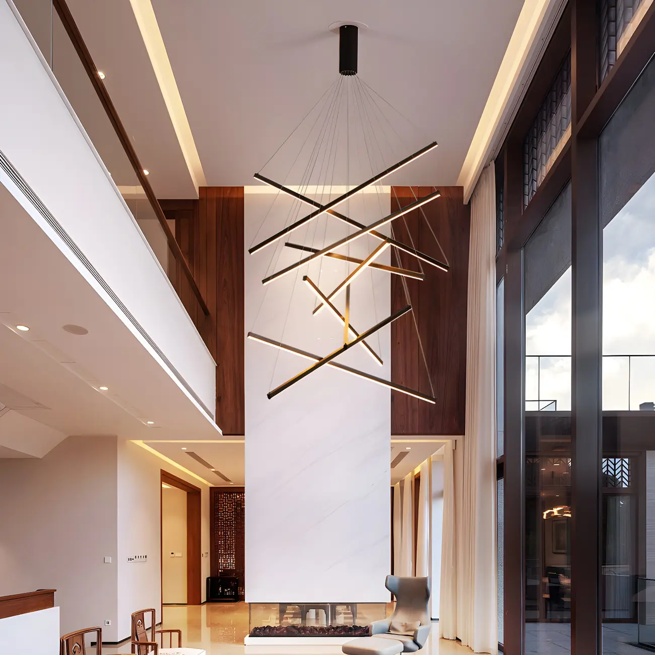 Modern Linear LED Chandelier for High Ceilings Image - 7 | homeyfad