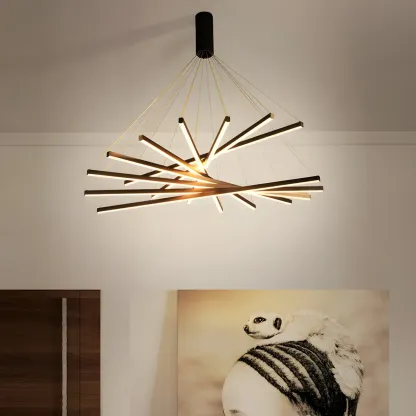 Modern Linear LED Chandelier for High Ceilings Image - 1
