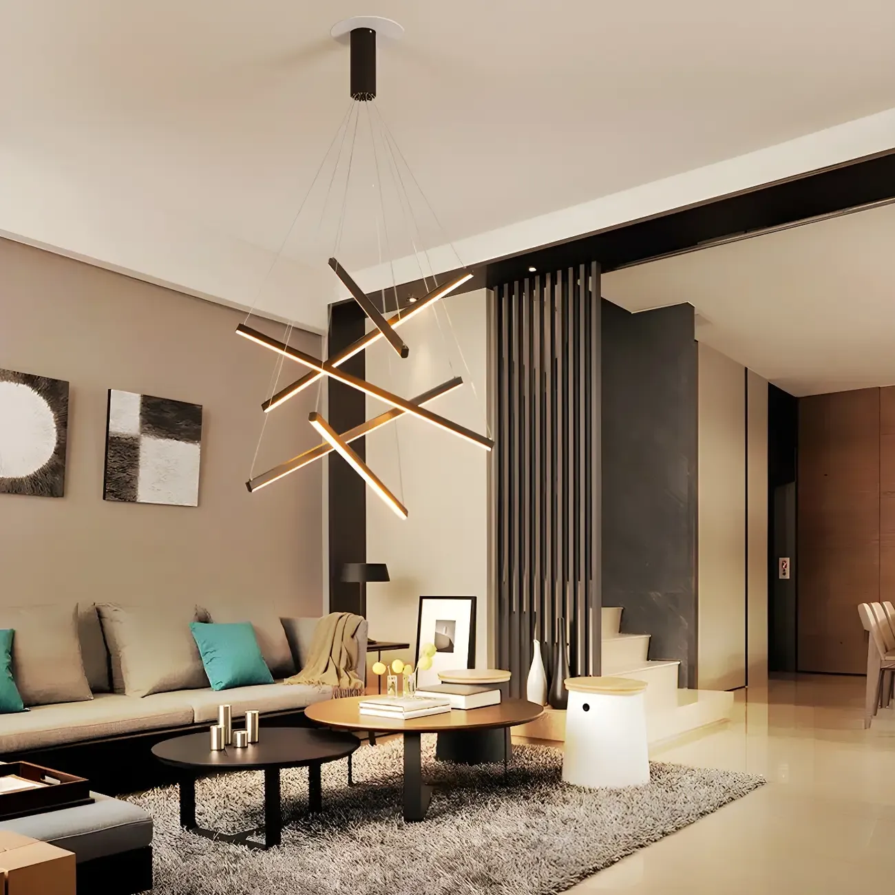 Modern Linear LED Chandelier for High Ceilings Image - 5