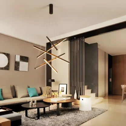 Modern Linear LED Chandelier for High Ceilings Image - 5