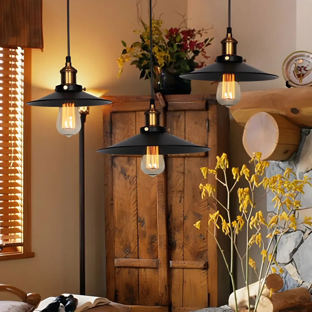 Industrial Black Metal Cone Hanging Pendant Light Fixture Image - 1