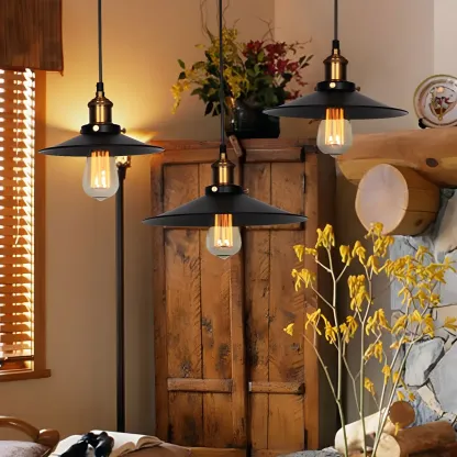 Industrial Black Metal Cone Hanging Pendant Light Fixture Image - 1