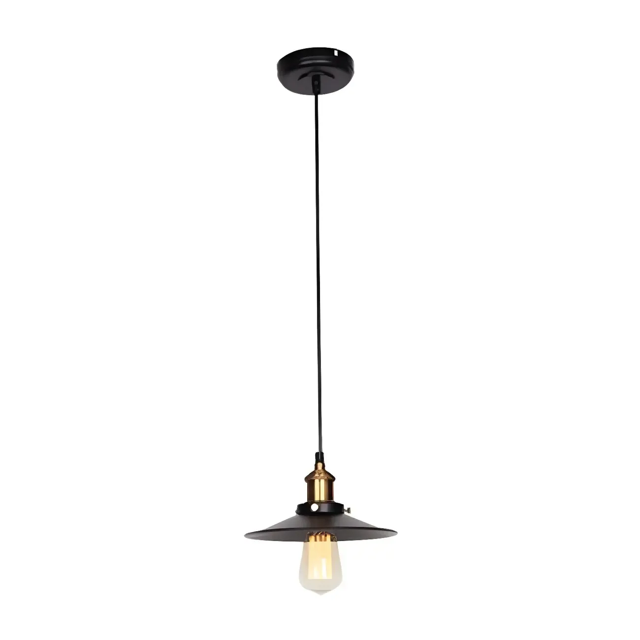 Industrial Black Metal Cone Hanging Pendant Light Fixture Image - 3