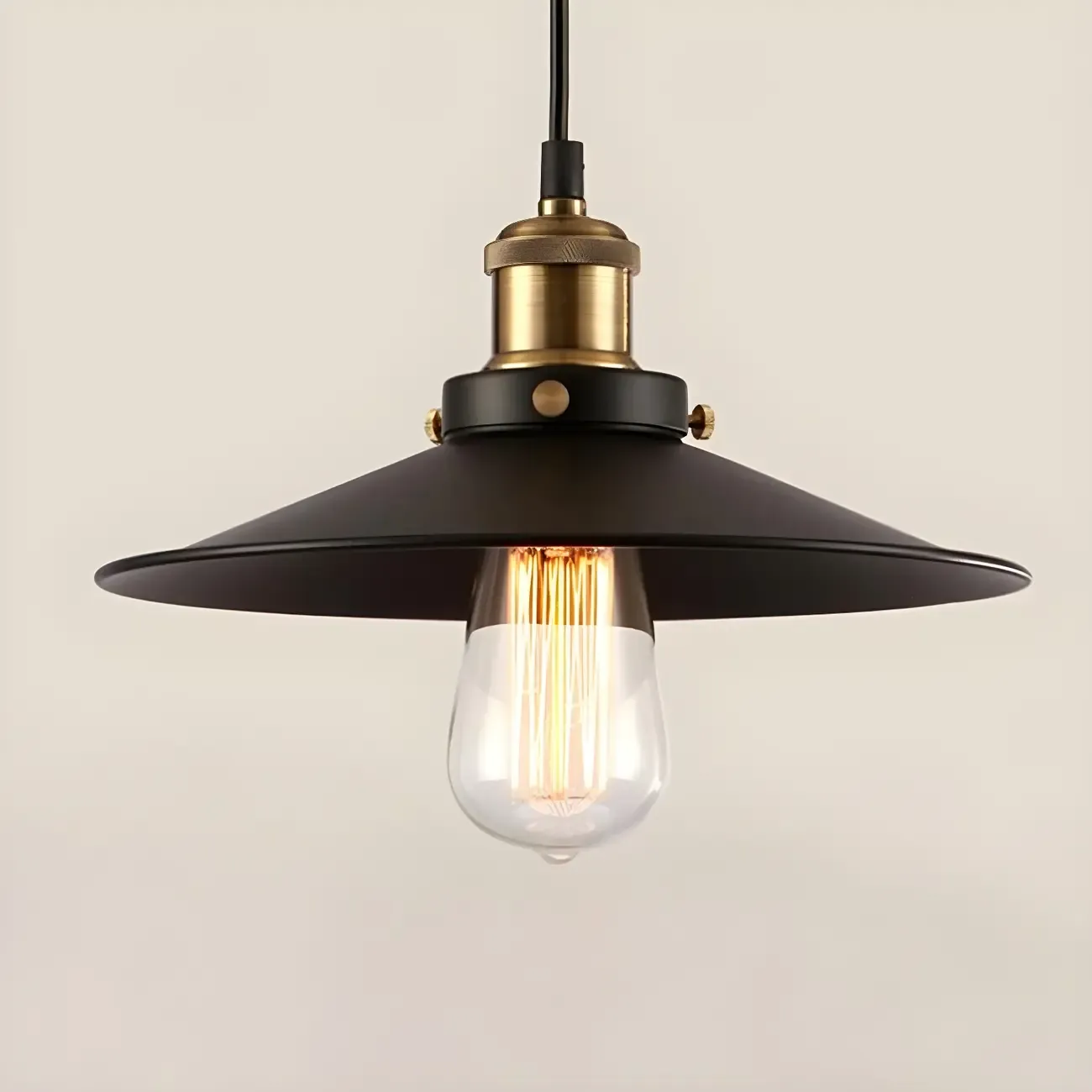 Industrial Black Metal Cone Hanging Pendant Light Fixture Image - 2