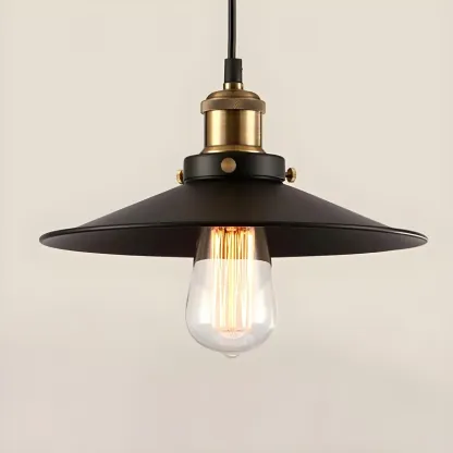 Industrial Black Metal Cone Hanging Pendant Light Fixture Image - 2