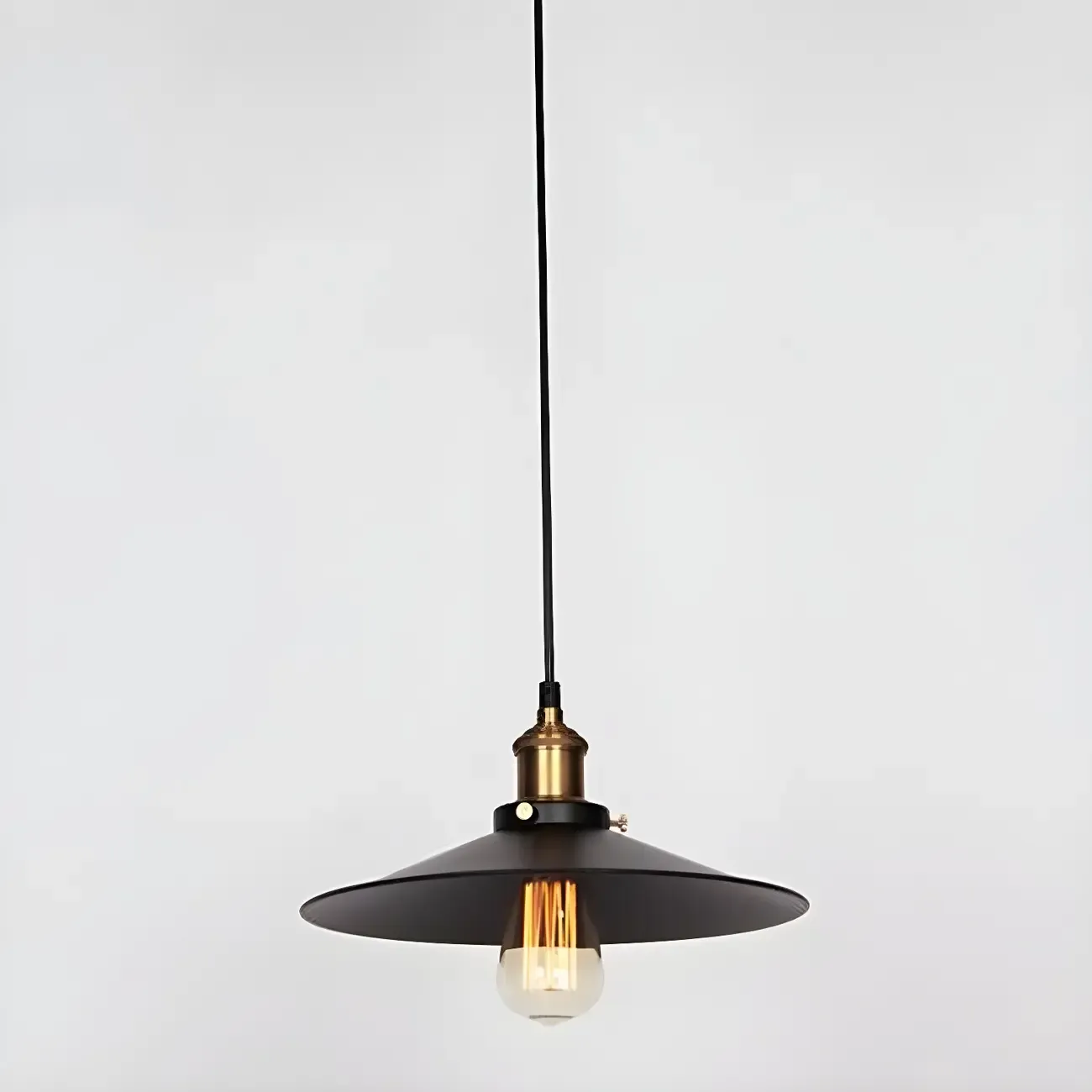 Industrial Black Metal Cone Hanging Pendant Light Fixture Image - 9
