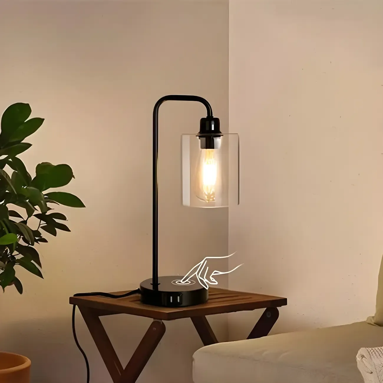 Simple Black Metal Glass Barrel Table Lamp with Touch Switch Image - 4
