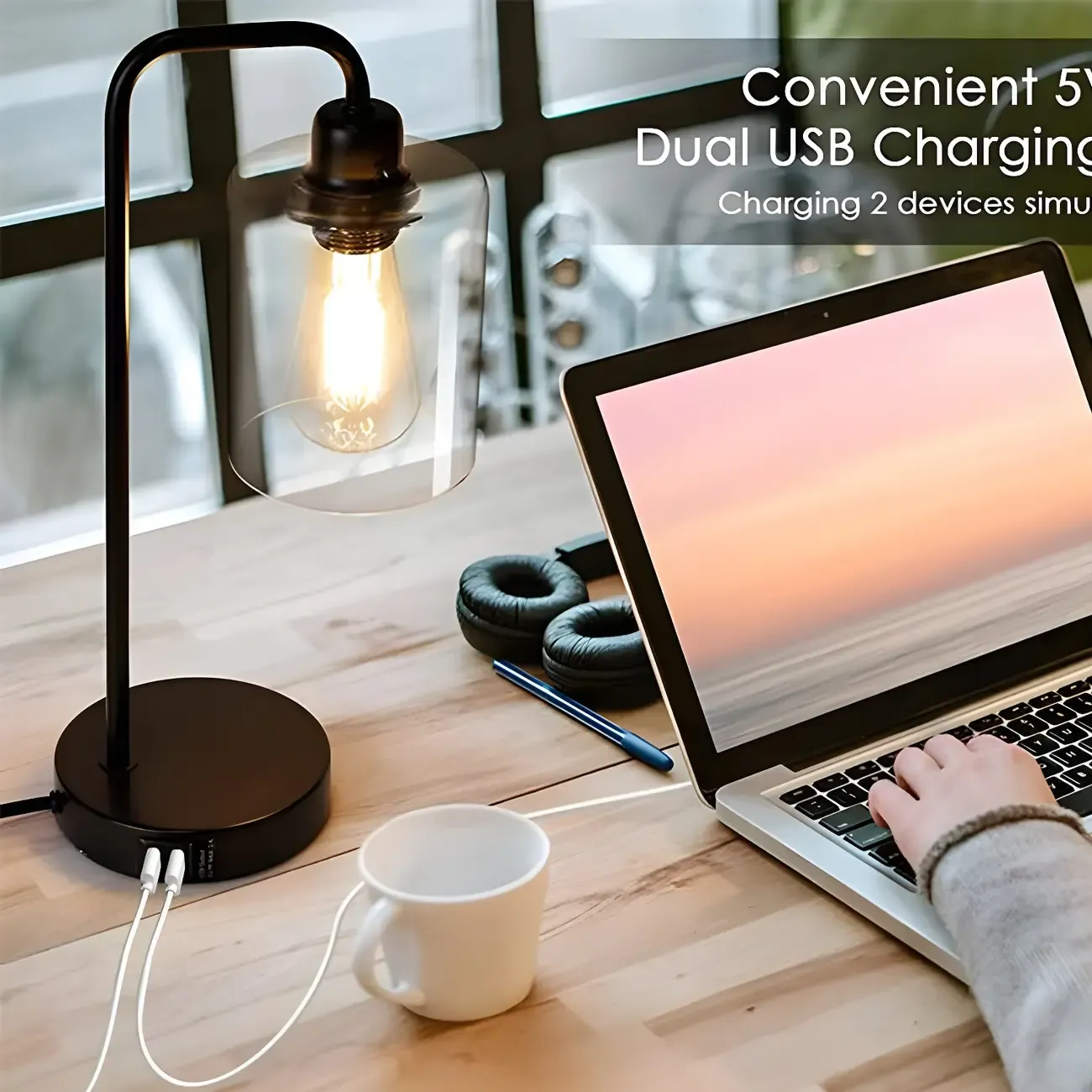 Simple Black Metal Glass Barrel Table Lamp with Touch Switch Image - 5