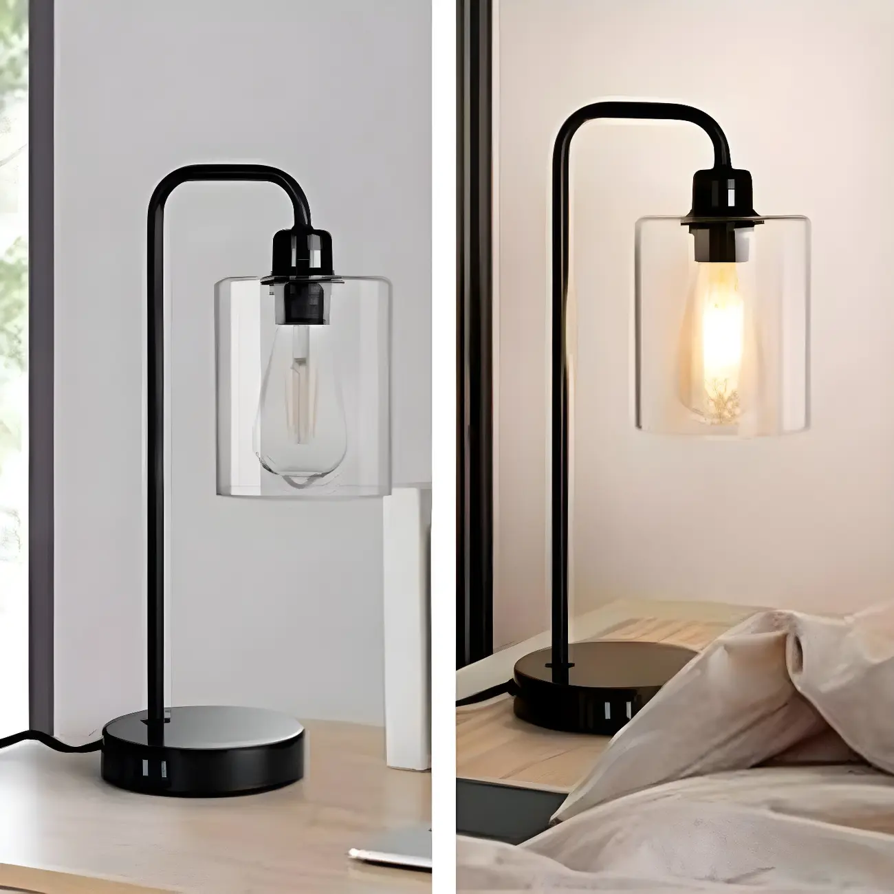 Simple Black Metal Glass Barrel Table Lamp with Touch Switch Image - 6 | homeyfad