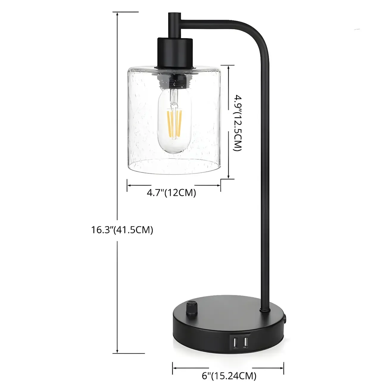 Simple Black Metal Glass Barrel Table Lamp with Touch Switch Image - 8
