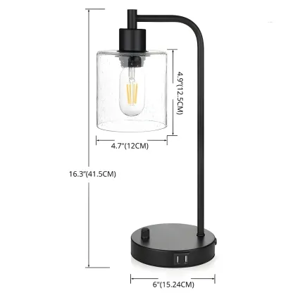 Simple Black Metal Glass Barrel Table Lamp with Touch Switch Image - 8