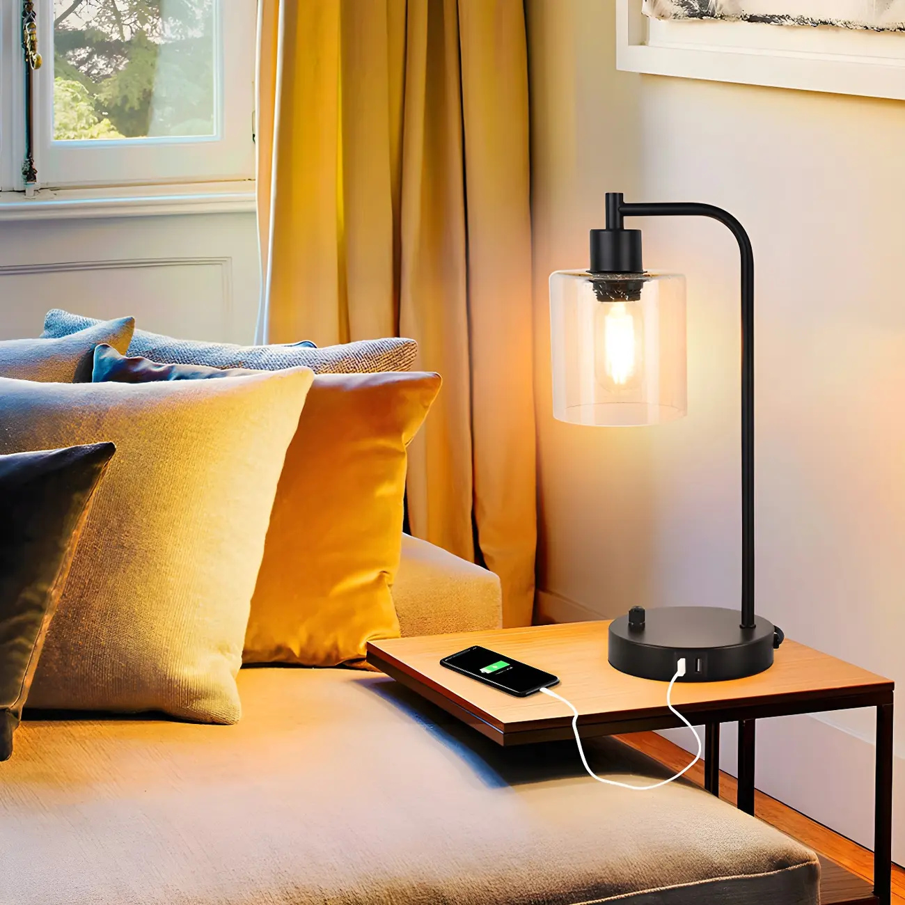 Simple Black Metal Glass Barrel Table Lamp with Touch Switch Image - 10 | homeyfad