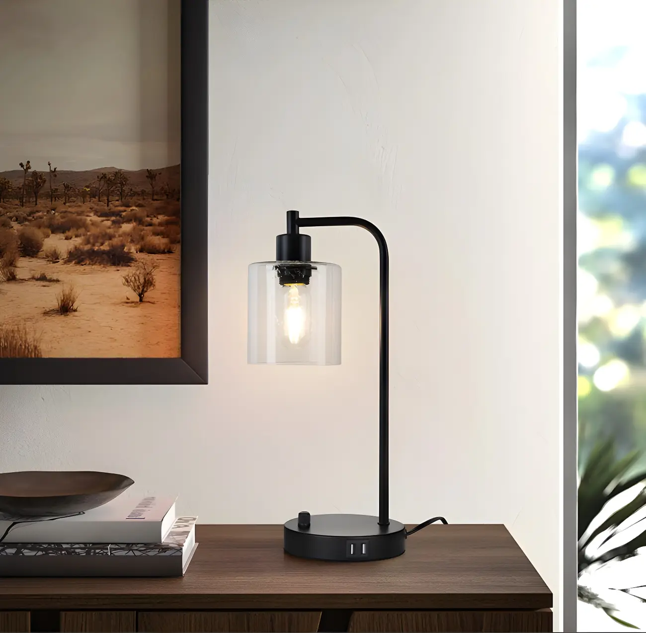 Simple Black Metal Glass Barrel Table Lamp with Touch Switch Image - 11 | homeyfad
