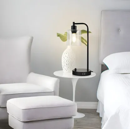 Simple Black Metal Glass Barrel Table Lamp with Touch Switch Image - 12