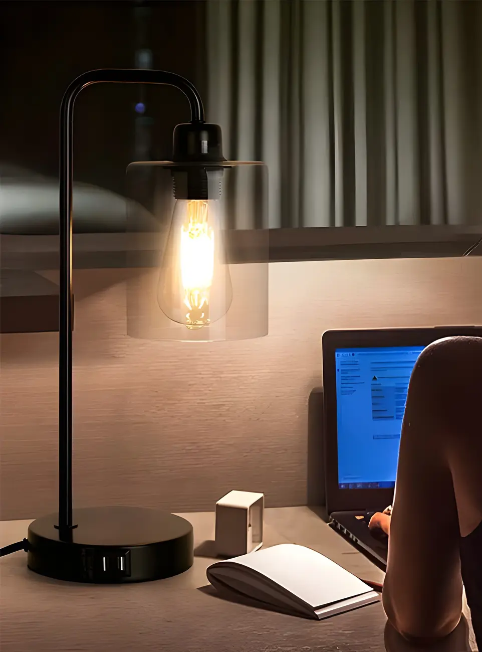 Simple Black Metal Glass Barrel Table Lamp with Touch Switch Image - 13 | homeyfad