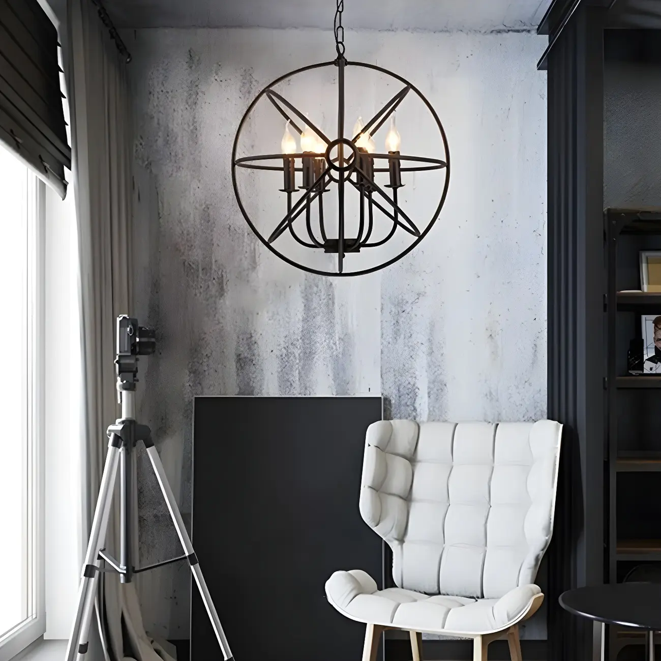 Industrial Metal Black Globe Caged Candelabra Chandelier Image - 5 | homeyfad