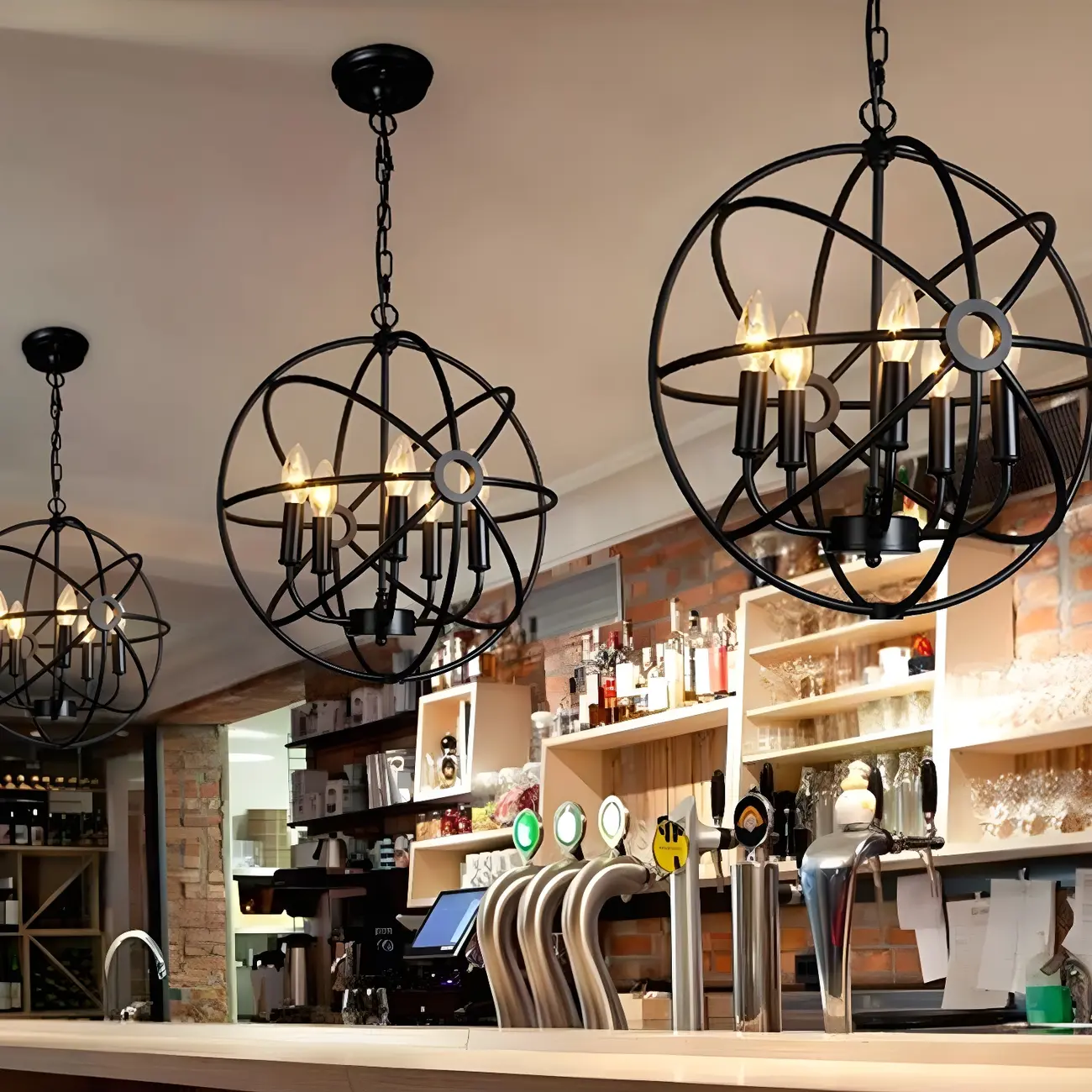 Industrial Metal Black Globe Caged Candelabra Chandelier Image - 1 | homeyfad