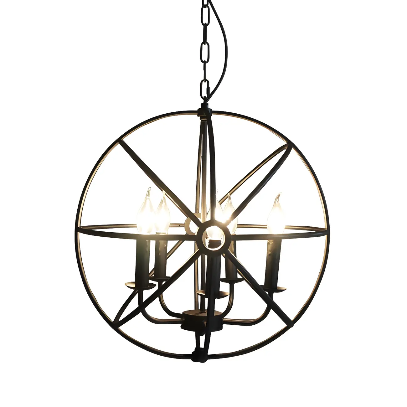 Industrial Metal Black Globe Caged Candelabra Chandelier Image - 6 | homeyfad