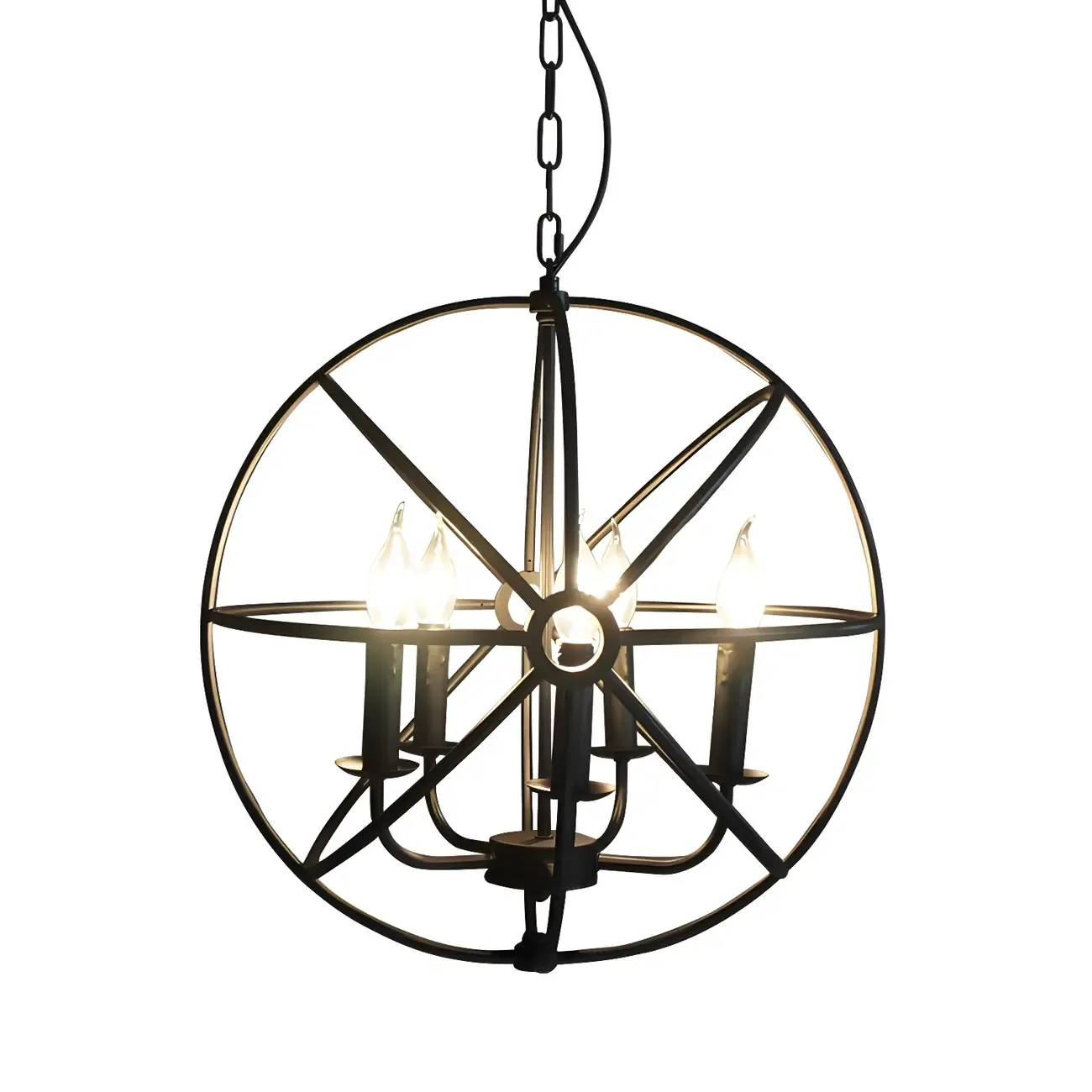 Industrial Metal Black Globe Caged Candelabra Chandelier Image - 6