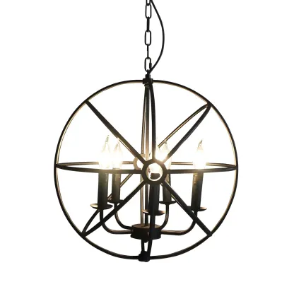 Industrial Metal Black Globe Caged Candelabra Chandelier Image - 6