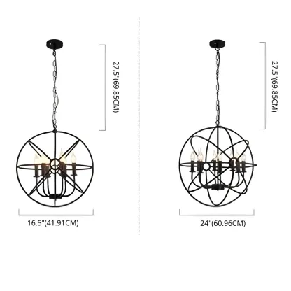 Industrial Metal Black Globe Caged Candelabra Chandelier Image - 7