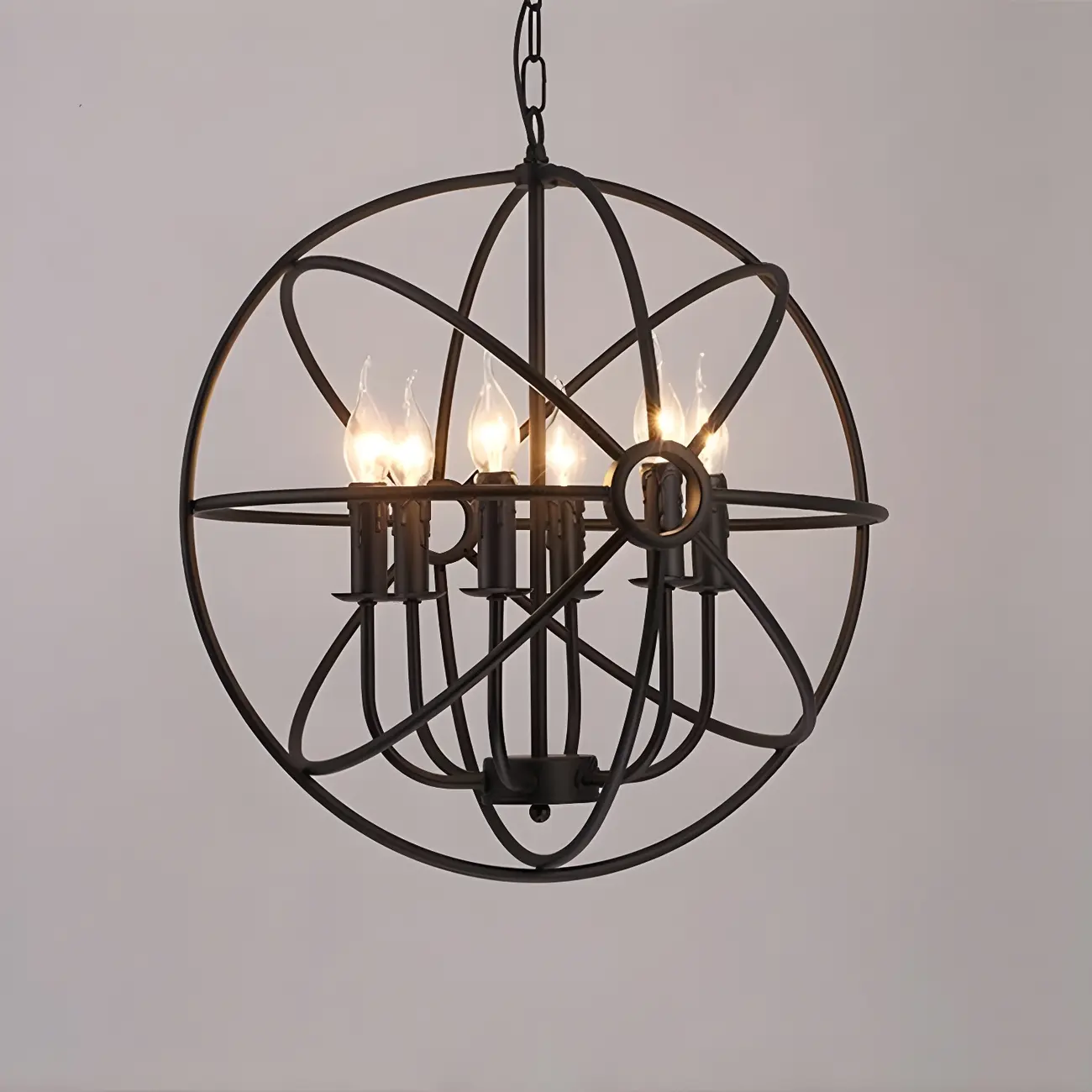 Industrial Metal Black Globe Caged Candelabra Chandelier Image - 8 | homeyfad
