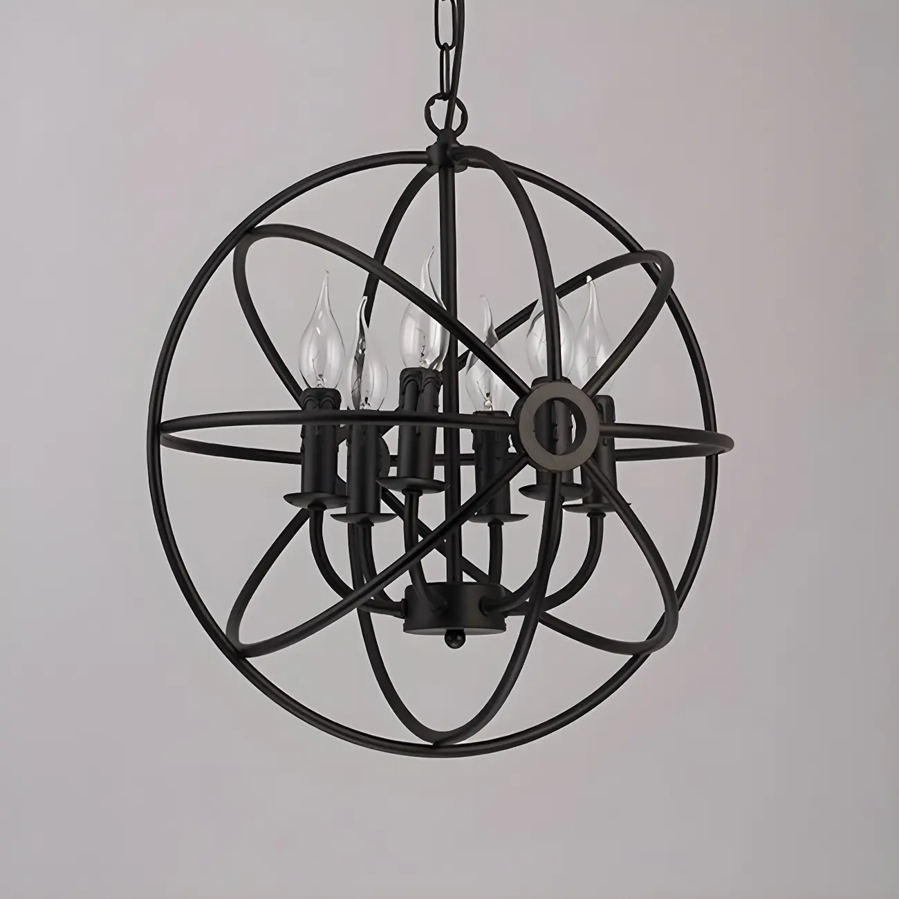 Industrial Metal Black Globe Caged Candelabra Chandelier Image - 9 | homeyfad