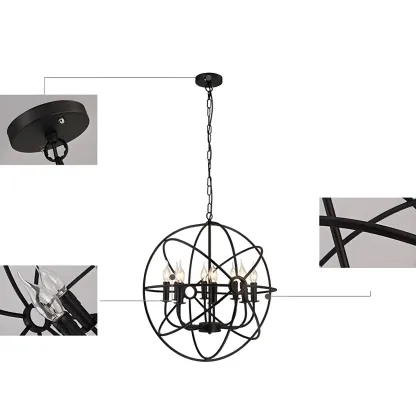 Industrial Metal Black Globe Caged Candelabra Chandelier Image - 10