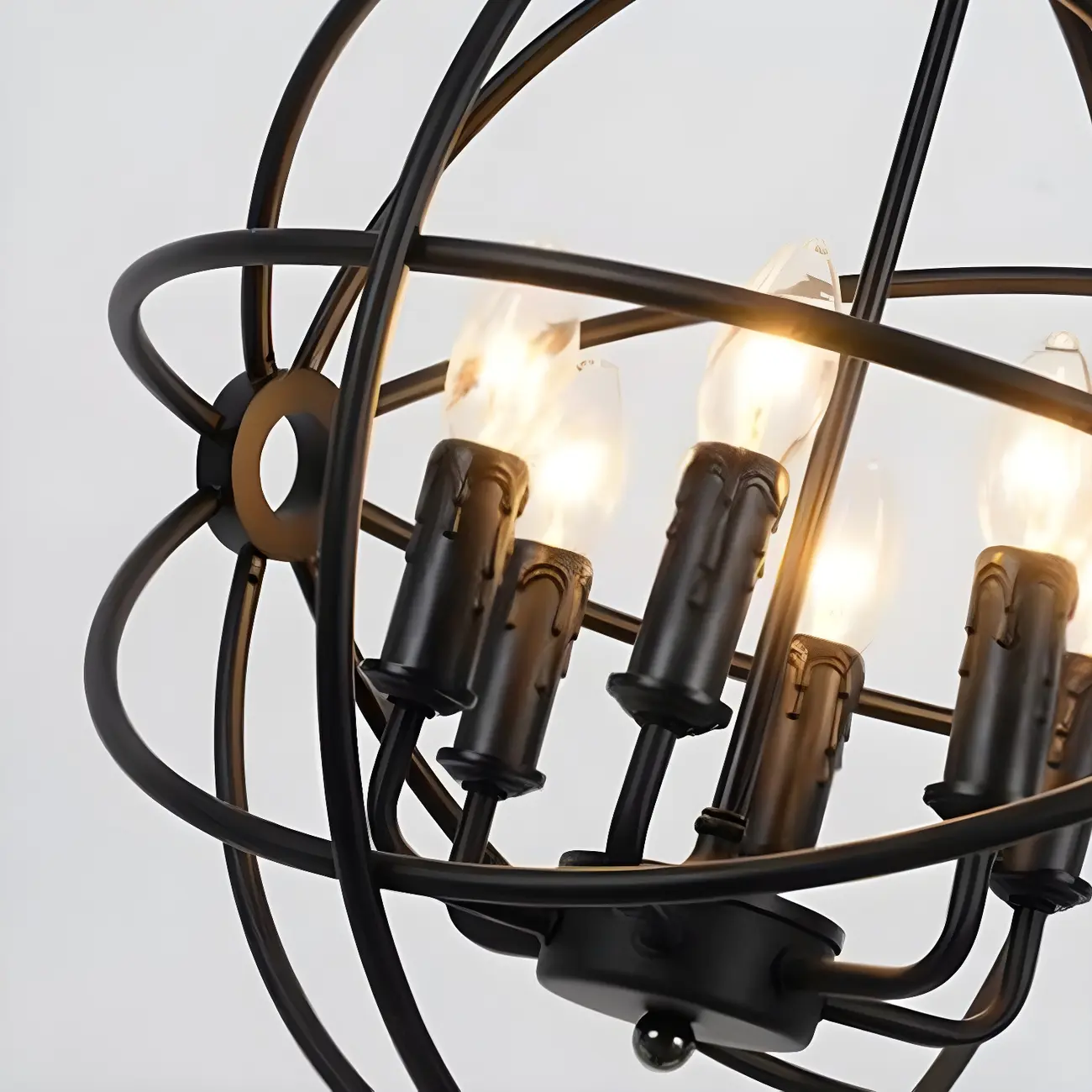 Industrial Metal Black Globe Caged Candelabra Chandelier Image - 11 | homeyfad