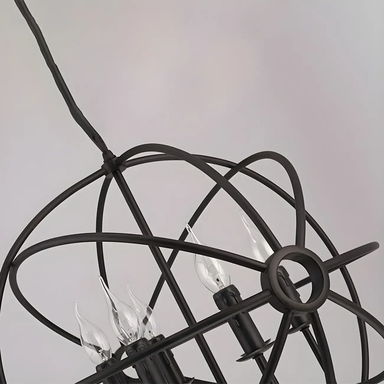 Industrial Metal Black Globe Caged Candelabra Chandelier Image - 12