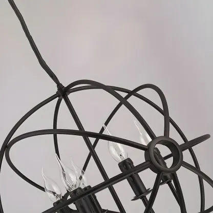 Industrial Metal Black Globe Caged Candelabra Chandelier Image - 12
