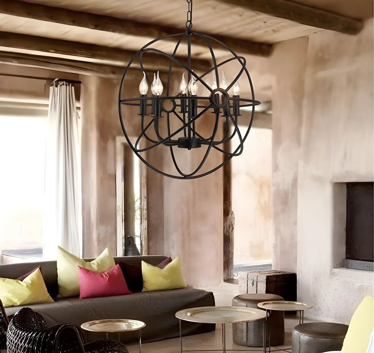 Industrial Metal Black Globe Caged Candelabra Chandelier Image - 2 | homeyfad